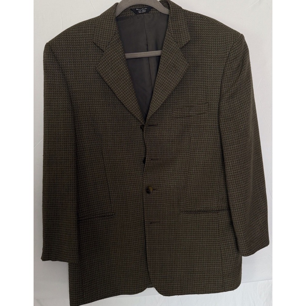 Vintage Men's Bob Mackie Classic Wool Blend Blazer Brown 42 90's USA Houndstooth - Picture 2 of 10